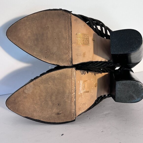 Jeffrey Campbell Havana Last Leather Black Fisherman Huarache Heels sz 9 - Picture 12 of 13